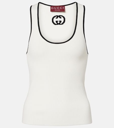 Ribbed-knit cotton-blend tank top in white - Gucci | Mytheresa