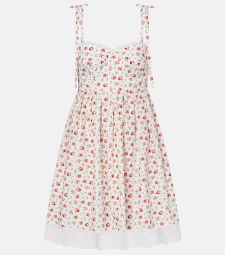 Floral lace-trimmed cotton-blend poplin minidress in white - Dolce