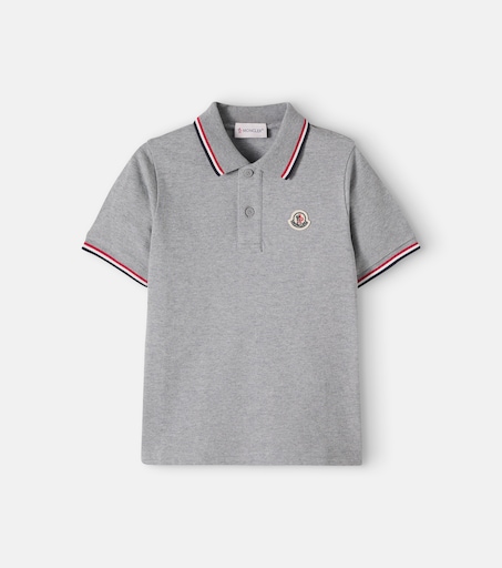 Logo cotton piqué polo shirt in grey - Moncler Enfant | Mytheresa