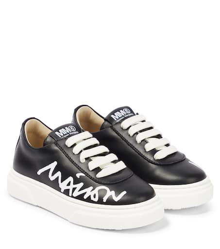 Logo leather sneakers in black - MM 6 Maison Margiela Kids