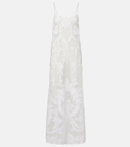 Embroidered semi-sheer cotton maxi dress