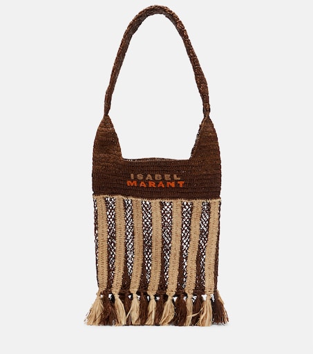 Praia striped raffia tote bag in brown - Isabel Marant | Mytheresa