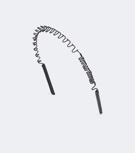 Logo leather-trimmed headband in black - Miu Miu | Mytheresa display picture 3