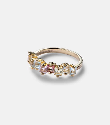 Pastel Rainbow 14kt gold ring with gemstones in gold