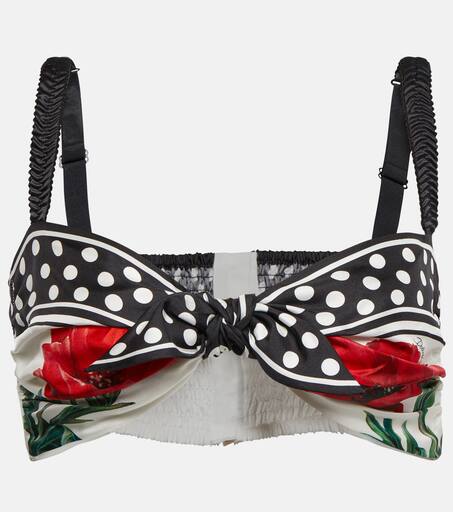 Tシャツ・カットソー DOLCE&GABBANA FLORAL PRINT BRALETTE TOP Floral cotton-blend poplin bra top in white - Dolce Gabbana