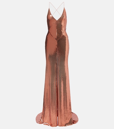 alex perry dress orange Alex Perry Reed Draped Crepe Gown Orange Size 6