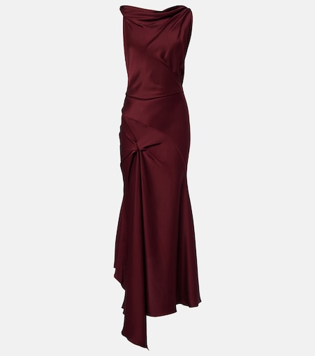 maroon silk dress Arabelle High Neck Satin Maxi Approx Length Regular 143 cm Posy draped satin midi dress
