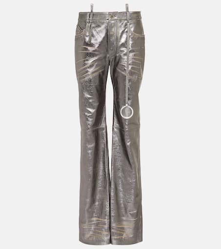 Metallic leather straight pants in metallic - The Attico