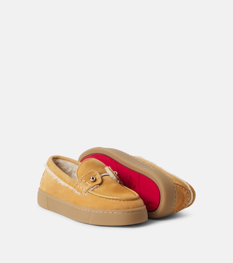 Christian Louboutin Kids 참벨리키드 시어링 라이닝 스웨이드 로퍼