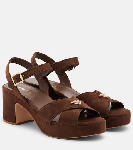 Suede platform sandals in brown - Prada | Mytheresa