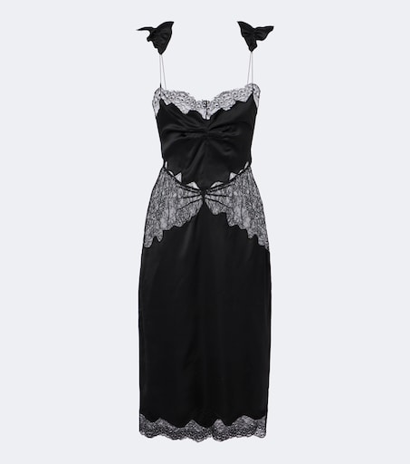 Lace-trimmed satin midi dress