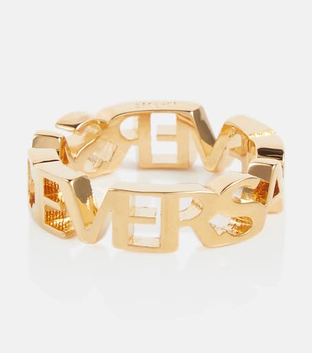 V Logo Bicolor Thick Ring In Multicolor