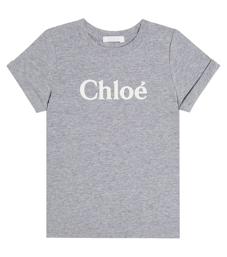 Logo cotton jersey T-shirt in grey - Chloe Kids | Mytheresa