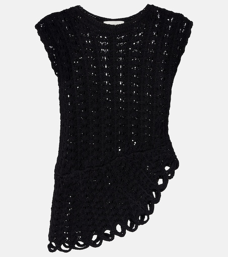 Saez asymmetric scalloped crochet top in black - Loulou De Saison