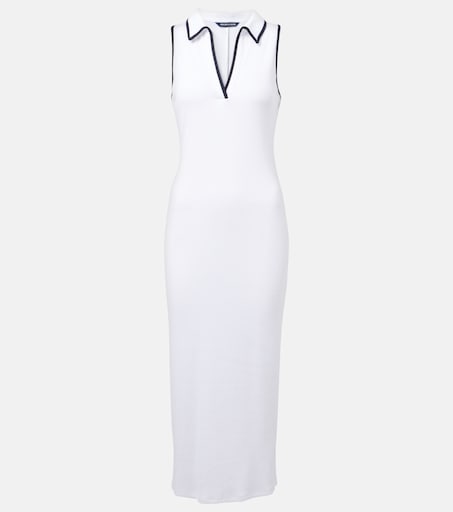 Darien ribbed-knit cotton-blend polo dress in white - Veronica