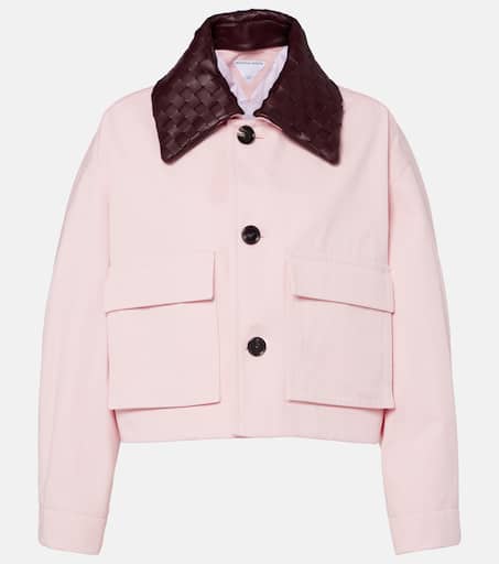 Cropped leather-trimmed cotton twill jacket in pink
