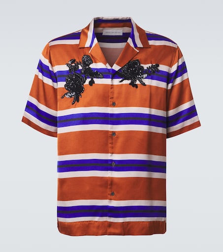 Embellished striped satin shirt