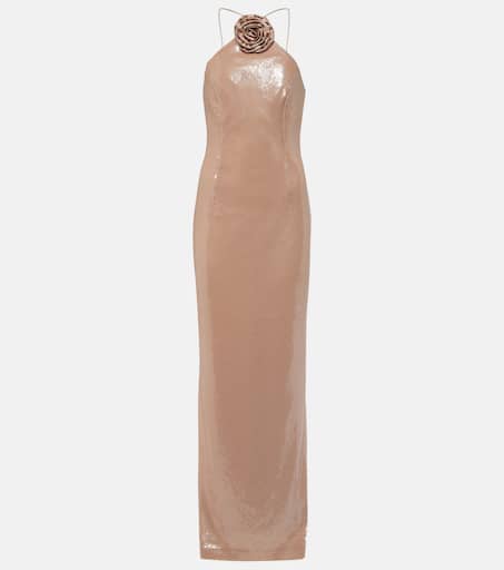 REBECCA VALLANCE 関税込 Gloria sequined floral-applique gown Gloria sequined floral-appliqué gown in gold - Rebecca
