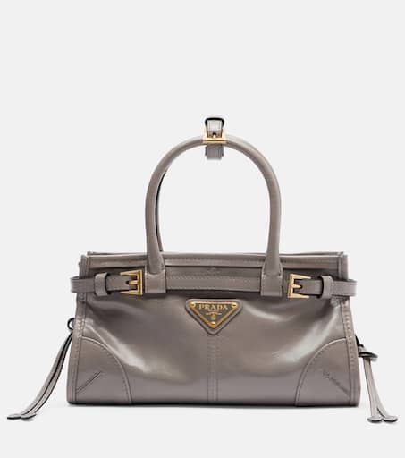 Prada Bonnie Mini leather top-handle bag in grey - Prada | Mytheresa