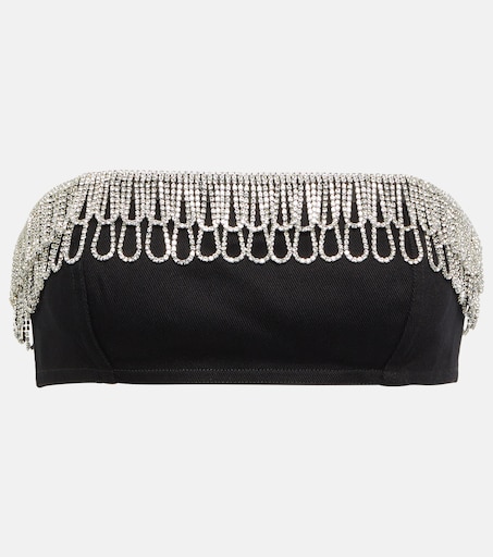 Verziertes Bandeau-Top aus Baumwoll-Twill in Schwarz - Rotate 