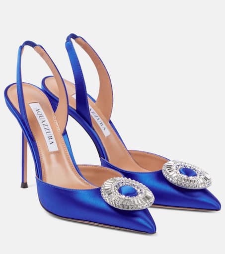 Crystal Hoop Sling 105 satin slingback pumps in blue