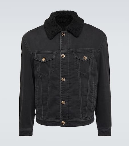 Black denim shearling jacket discount