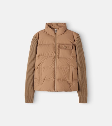 Down-paneled wool and cashmere cardigan in beige - Moncler Enfant