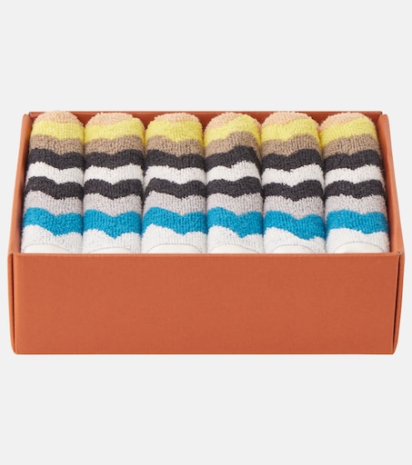 Best Zigzag set of 6 cotton terry hand towels in multicoloured