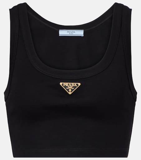 PRADA プラダ Logo ロゴ コットン Crop Top クロップトップ Logo cotton crop top in black - Prada | Mytheresa