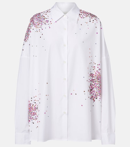 Oversized sequined cotton shirt in white - Dries Van Noten | Mytheresa