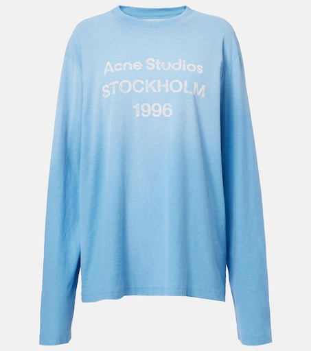 Oversized cotton-blend T-shirt in blue - Acne Studios | Mytheresa
