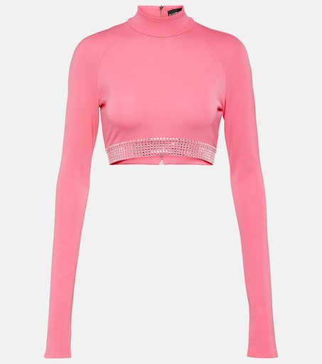 neon pink long sleeve crop top