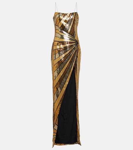 【関税込み】balmain Filo Leone Catena' dress RABANNE Embellished leopard-print fil coupé lamé maxi dress