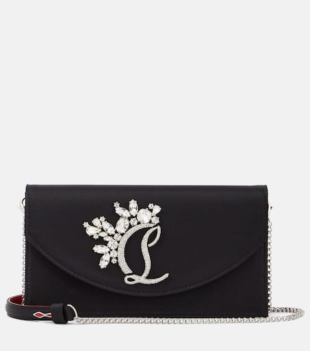 Loubi54 Small leather-trimmed silk clutch in black