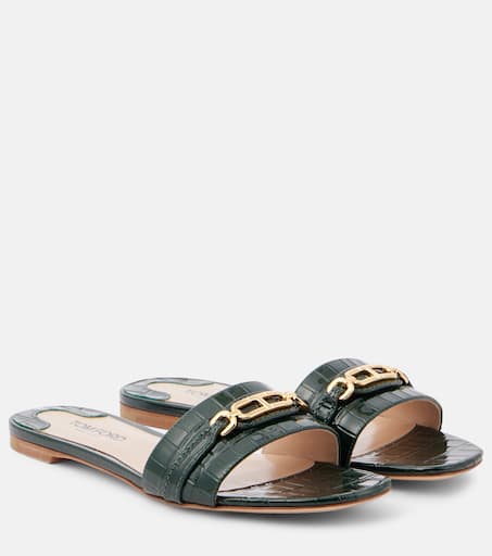 サンダル・ミュール TOM FORD WOMEN Croc-Effect Leather Sandals Ivory Angelina croc-effect leather sandals in neutrals - Tom Ford