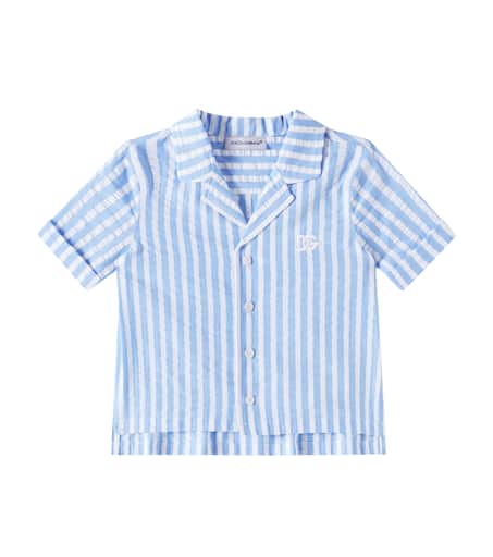 Baby DG striped cotton shirt in blue - Dolce Gabbana Kids