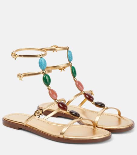 【Gianvito Rossi】 Shanti embellishedメタリックレザーサンダ Shanti embellished leather sandals in gold - Gianvito Rossi