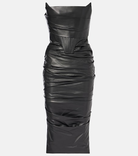 ruched leather dress Faux Leather Belted Dress with Ruched Sleeves Burnt Orange / XL