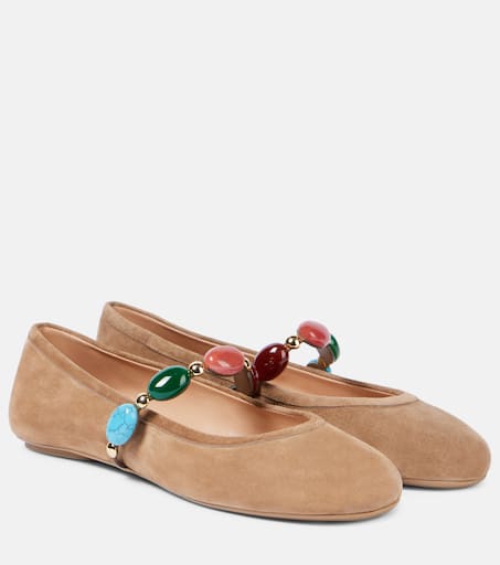 Shanti embellished suede ballet flats in beige - Gianvito