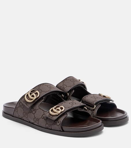 Double G GG Canvas sandals in brown - Gucci | Mytheresa