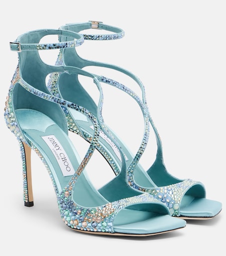 Azia embellished satin sandals in blue - Jimmy Choo | Mytheresa