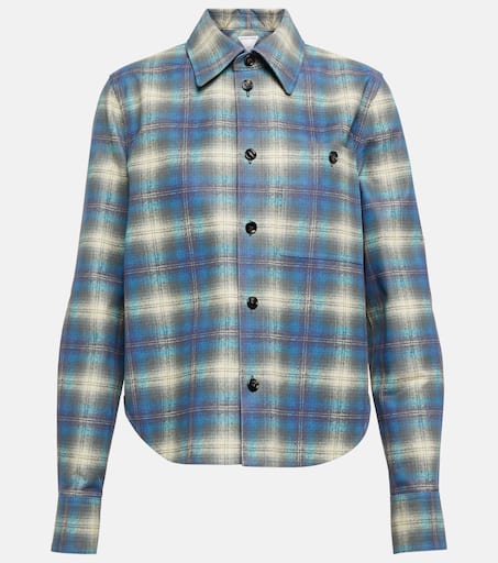 Checked leather shirt in blue - Bottega Veneta | Mytheresa