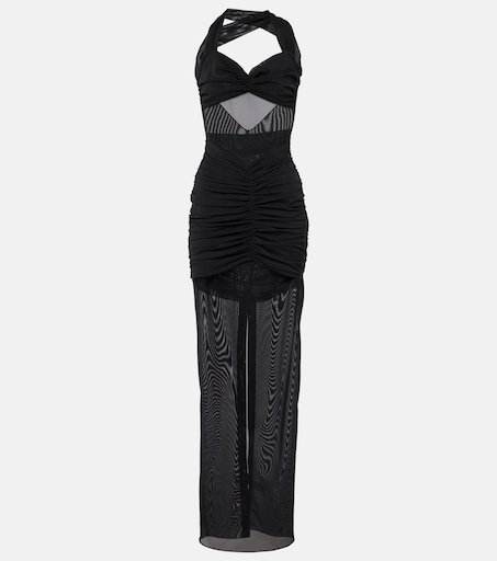 Ruched sheer mesh maxi dress in black - Alessandra Rich | Mytheresa