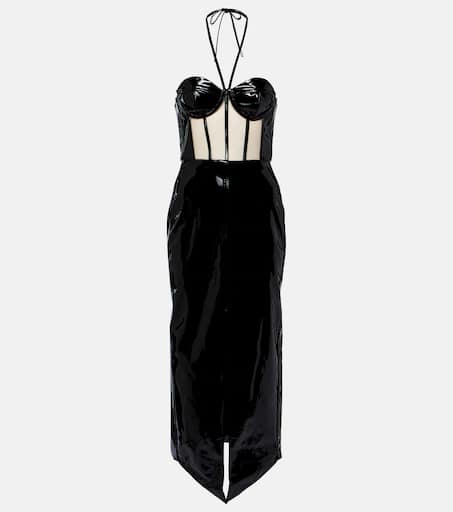 Corset patent leather midi dress in black - David Koma