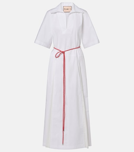 cotton shirt dress with belt Shirt Dress with Belt White / XL/48