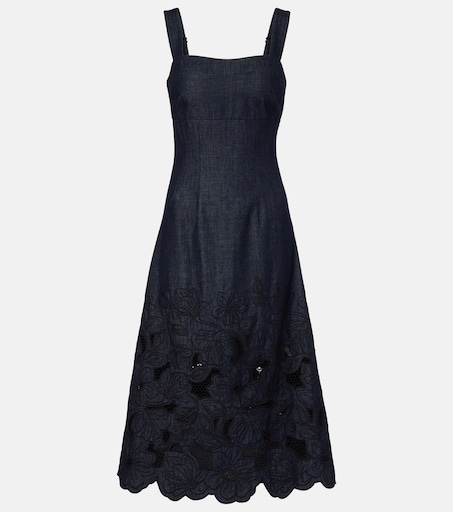 strapless floral embroidered dress White Strapless Floral Embroidered Linen Gown
