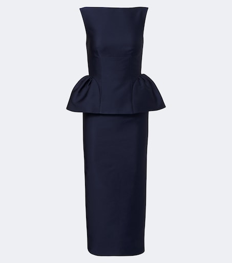 dark blue peplum dress ASOS DESIGN peplum soft touch long sleeve maxi dress in navy