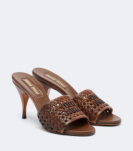 Woven leather mules in brown - Miu Miu | Mytheresa