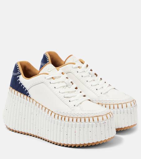 Nama suede-trimmed leather platform sneakers in white