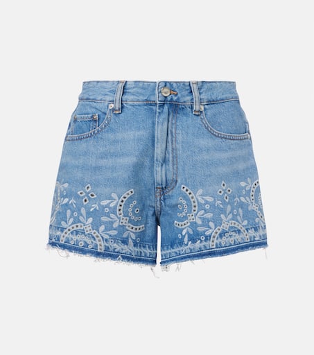 Broderie anglaise denim shorts in blue - Ganni | Mytheresa